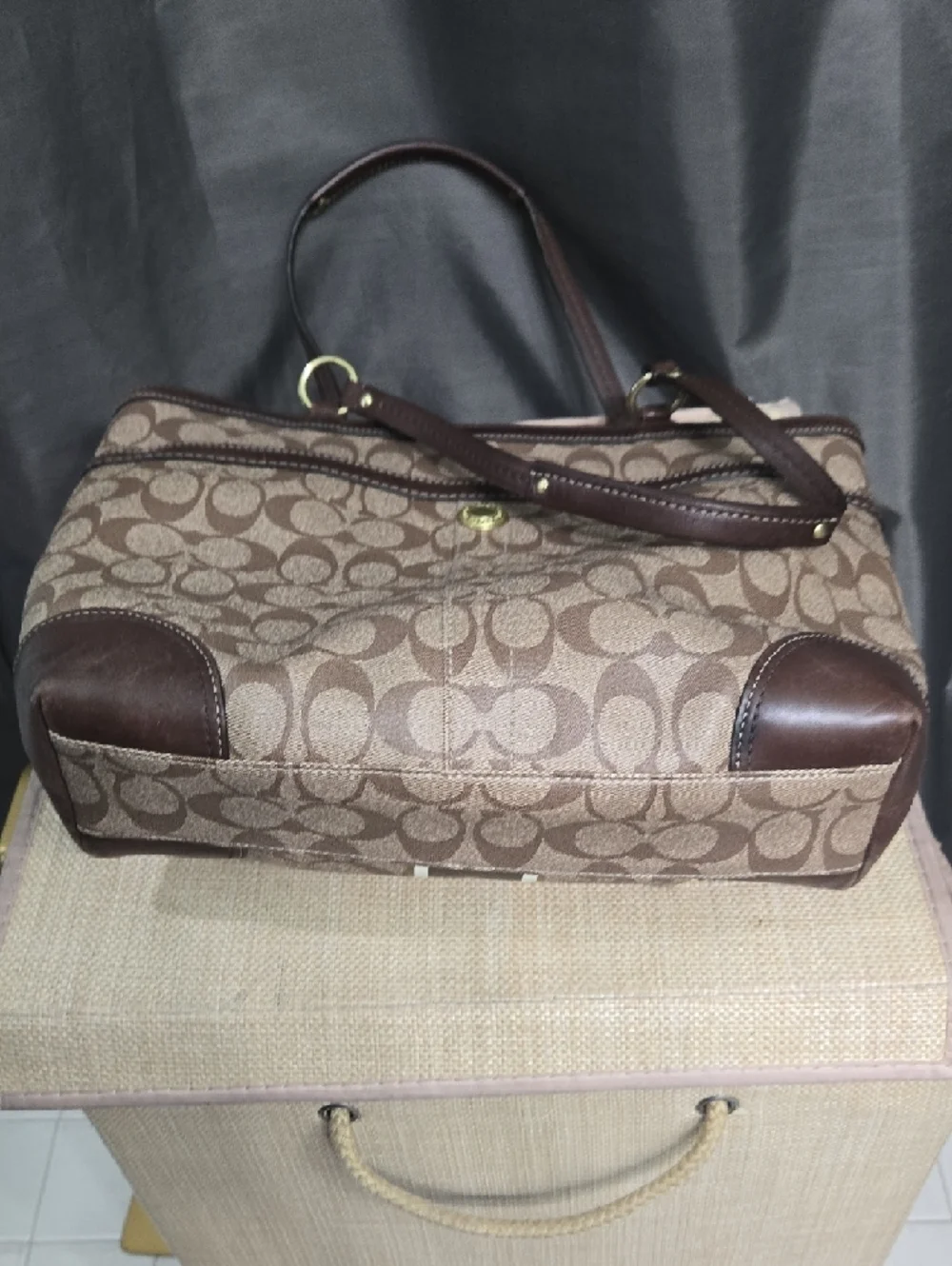 Coach Brown Signature Stripe Tote Bag - Picture 4 of 14